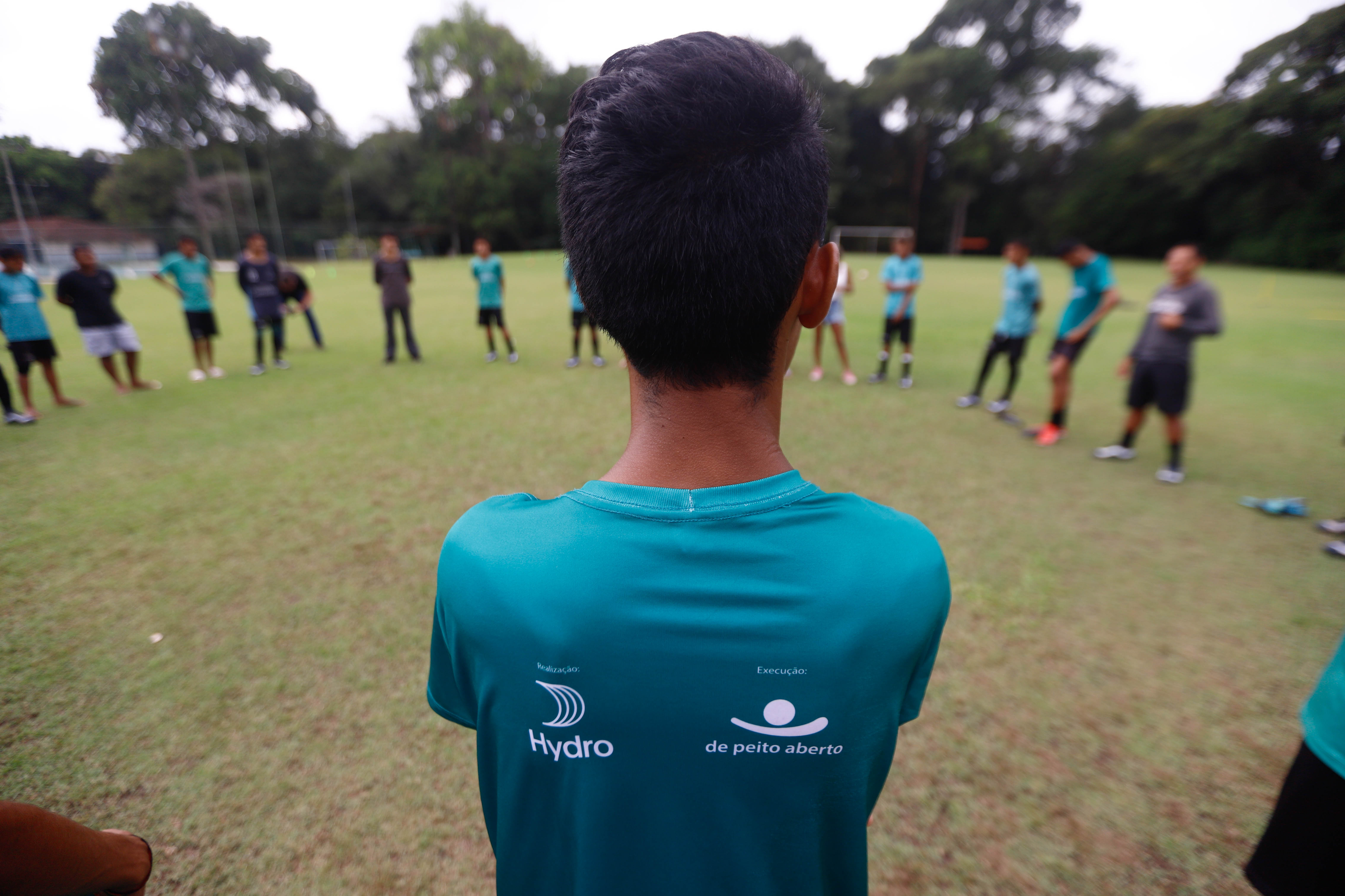 a group of people playing football
