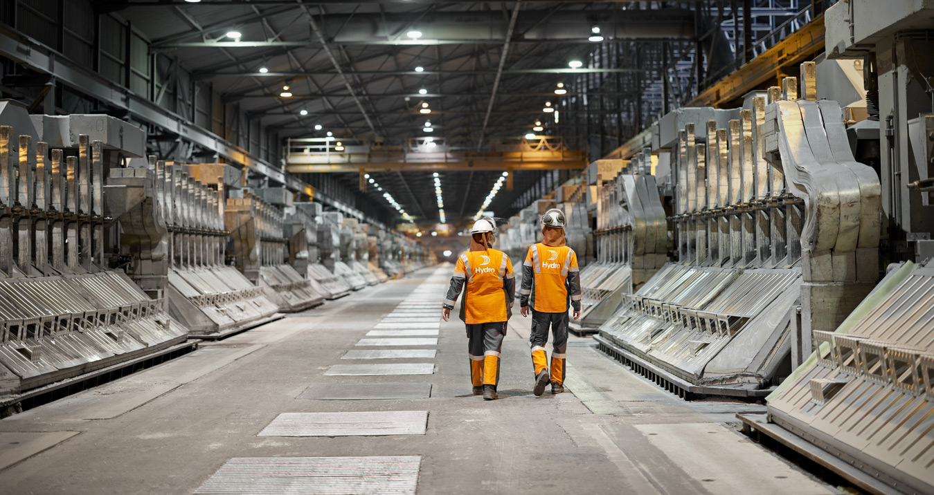 Hydro employees at the primary aluminium plant in Årdal, Norway