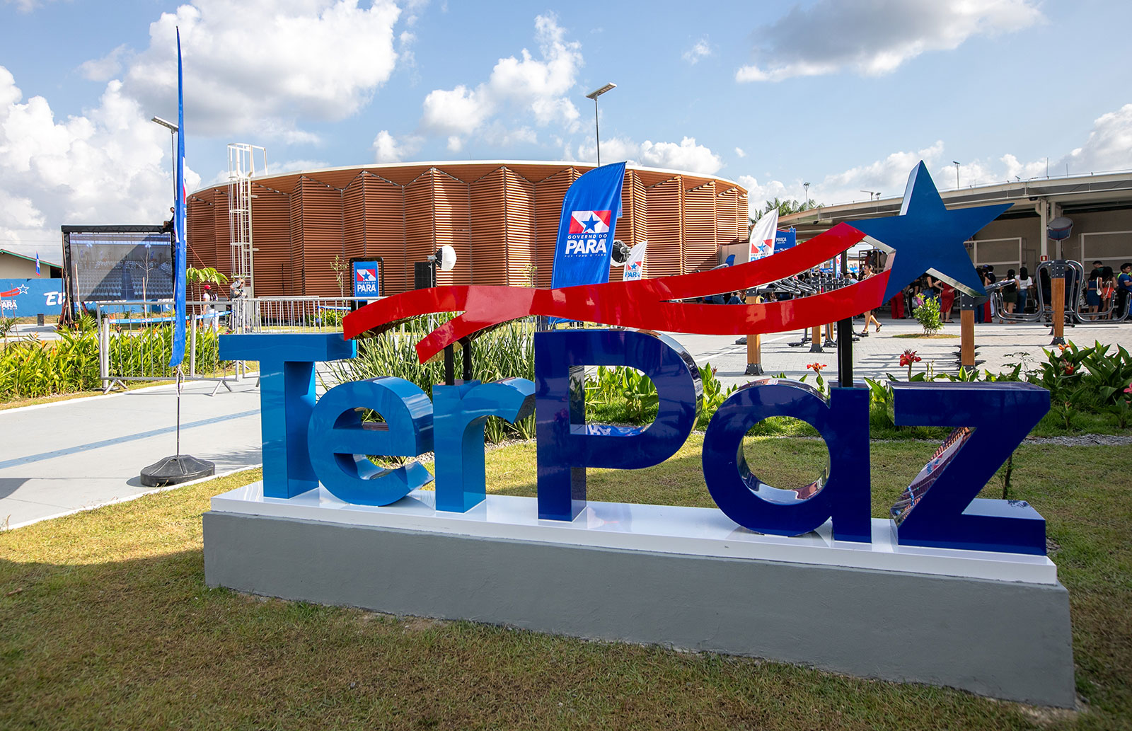 a sign outside of a stadium