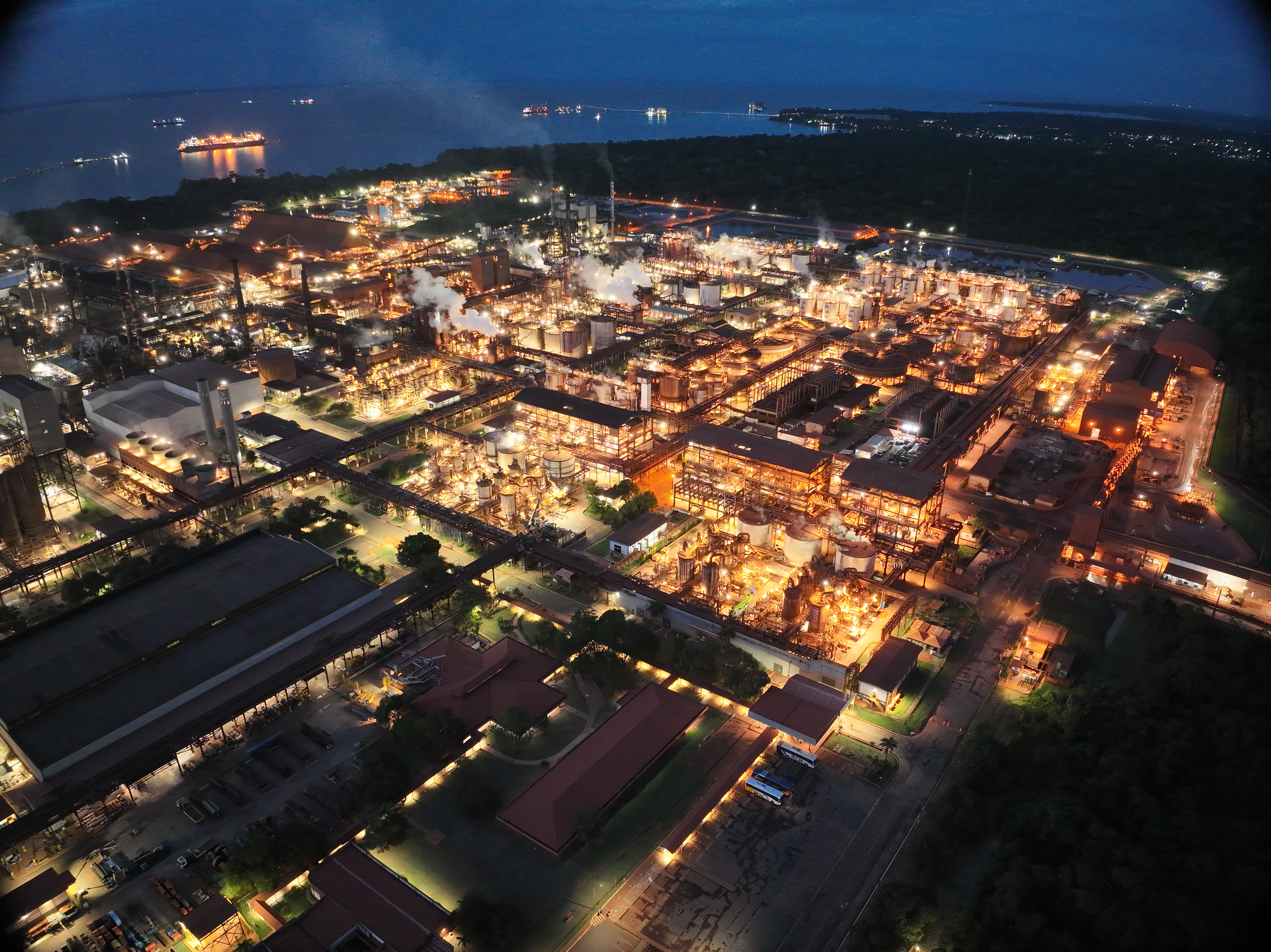 an aerial view of a city at night
