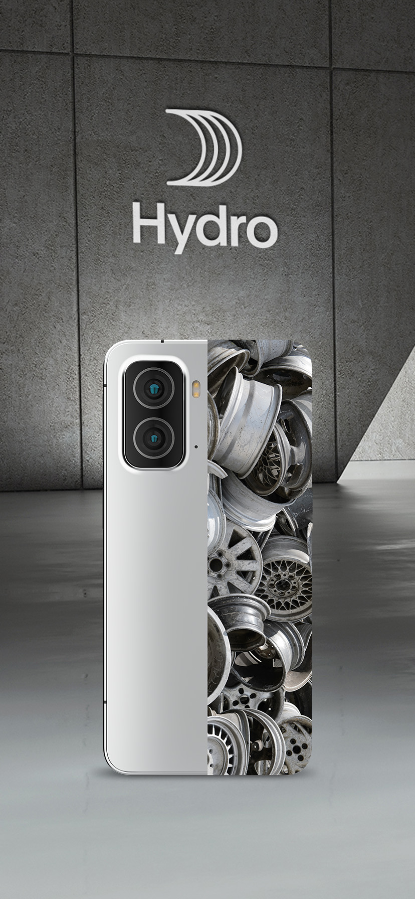 Ilustração das ofertas de alumínio de baixo carbono e reciclado da Hydro.